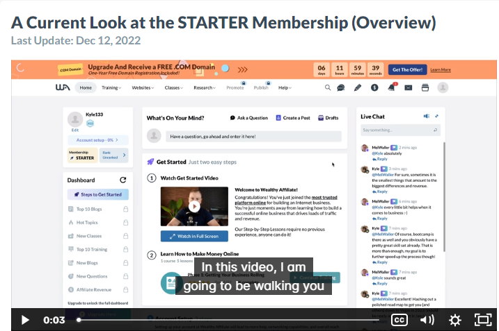 What "Starter" members can expect at Wealthy Affiliate.